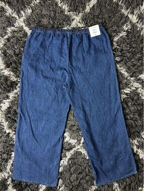 HM H&M Women XL Blue Denim Wide Leg Pants Elastic Regular Waist NWT